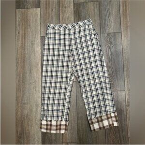 Zara Women’s High Rise Plaid Checkered Pants with Cuffed Hem